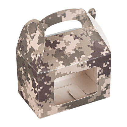 Bio Tek Camouflage Paper Gable Box / Take Out Container - with Window - 4" x 2 1/2" x 2 1/2" - 100 count box