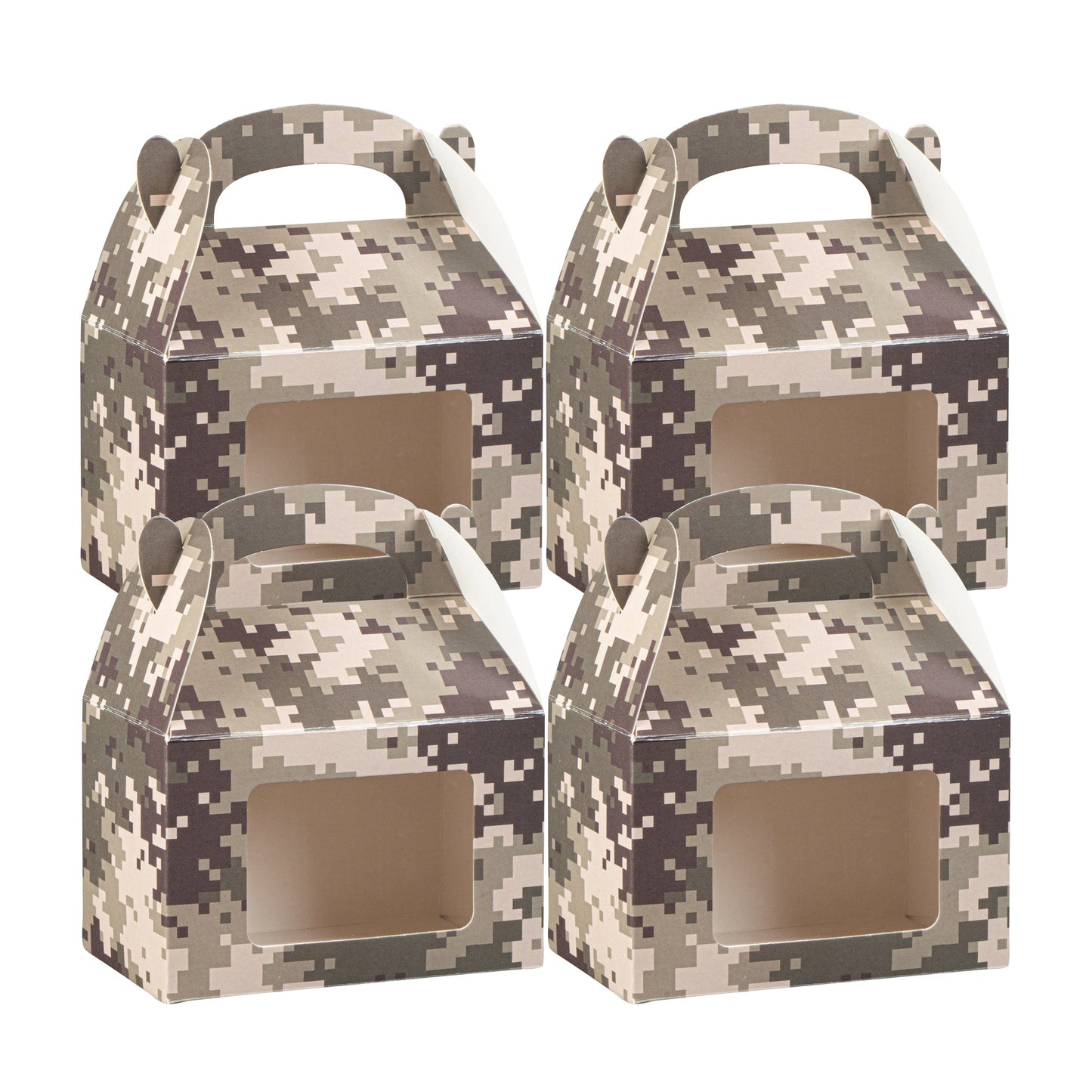 Bio Tek Camouflage Paper Gable Box / Take Out Container - with Window - 4" x 2 1/2" x 2 1/2" - 100 count box