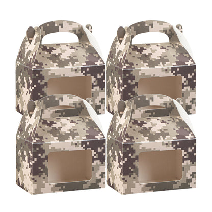 Bio Tek Camouflage Paper Gable Box / Take Out Container - with Window - 4" x 2 1/2" x 2 1/2" - 100 count box