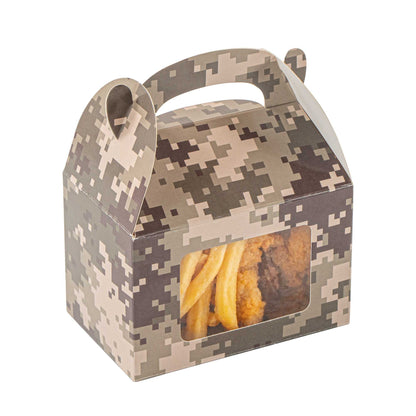 Bio Tek Camouflage Paper Gable Box / Take Out Container - with Window - 4" x 2 1/2" x 2 1/2" - 25 count box