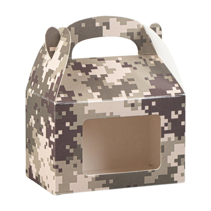 Bio Tek Camouflage Paper Gable Box / Take Out Container - with Window - 4" x 2 1/2" x 2 1/2" - 100 count box