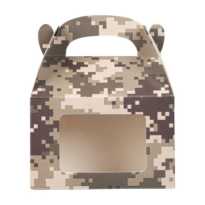 Bio Tek Camouflage Paper Gable Box / Take Out Container - with Window - 4" x 2 1/2" x 2 1/2" - 100 count box