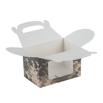 Bio Tek Camouflage Paper Gable Box / Take Out Container - with Window - 4" x 2 1/2" x 2 1/2" - 100 count box