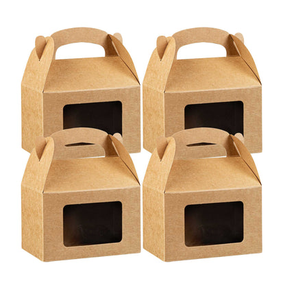 Bio Tek Kraft Paper Gable Box / Take Out Container - Greaseproof, with Window - 4" x 2 1/2" x 2 1/2" - 25 count box