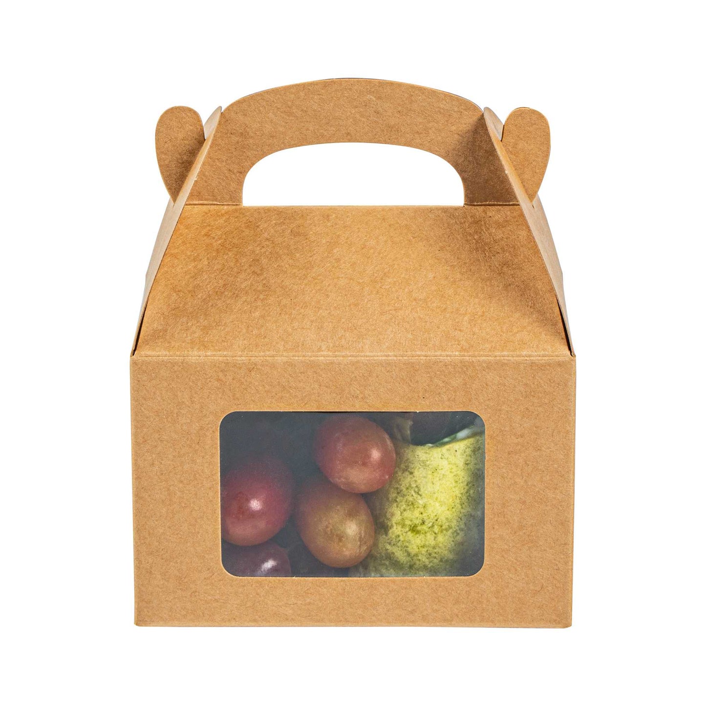 Bio Tek Kraft Paper Gable Box / Take Out Container - Greaseproof, with Window - 4" x 2 1/2" x 2 1/2" - 25 count box