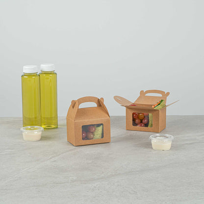 Bio Tek Kraft Paper Gable Box / Take Out Container - Greaseproof, with Window - 4" x 2 1/2" x 2 1/2" - 25 count box