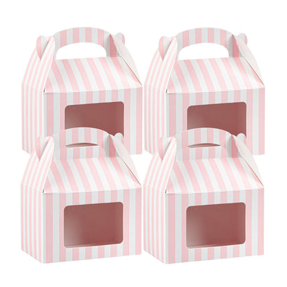 Bio Tek Pink & White Stripe Paper Gable Box / Take Out Container - with Window - 4" x 2 1/2" x 2 1/2" - 100 count box