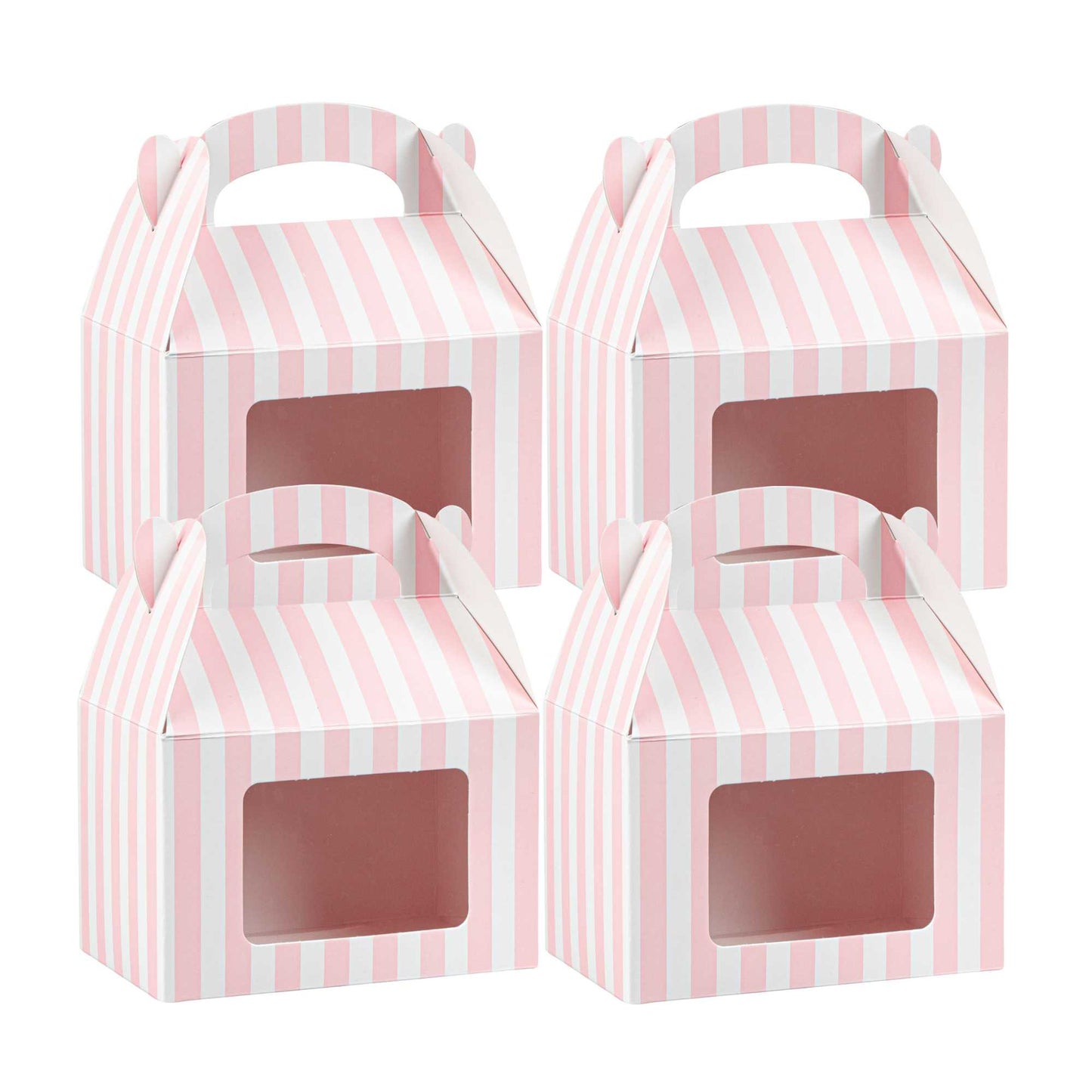 Bio Tek Pink & White Stripe Paper Gable Box / Take Out Container - with Window - 4" x 2 1/2" x 2 1/2" - 25 count box