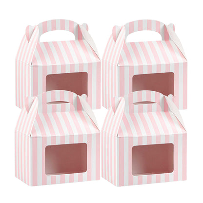 Bio Tek Pink & White Stripe Paper Gable Box / Take Out Container - with Window - 4" x 2 1/2" x 2 1/2" - 25 count box