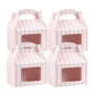 Bio Tek Pink & White Stripe Paper Gable Box / Take Out Container - with Window - 4" x 2 1/2" x 2 1/2" - 25 count box