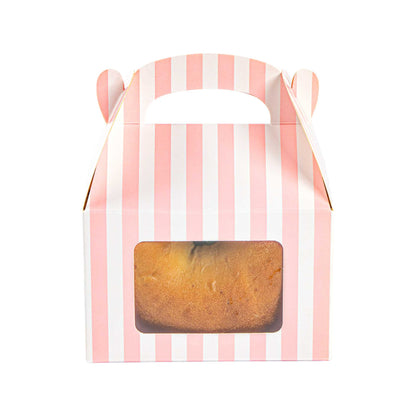 Bio Tek Pink & White Stripe Paper Gable Box / Take Out Container - with Window - 4" x 2 1/2" x 2 1/2" - 25 count box