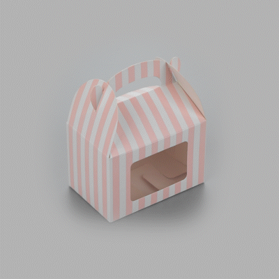 Bio Tek Pink & White Stripe Paper Gable Box / Take Out Container - with Window - 4" x 2 1/2" x 2 1/2" - 100 count box
