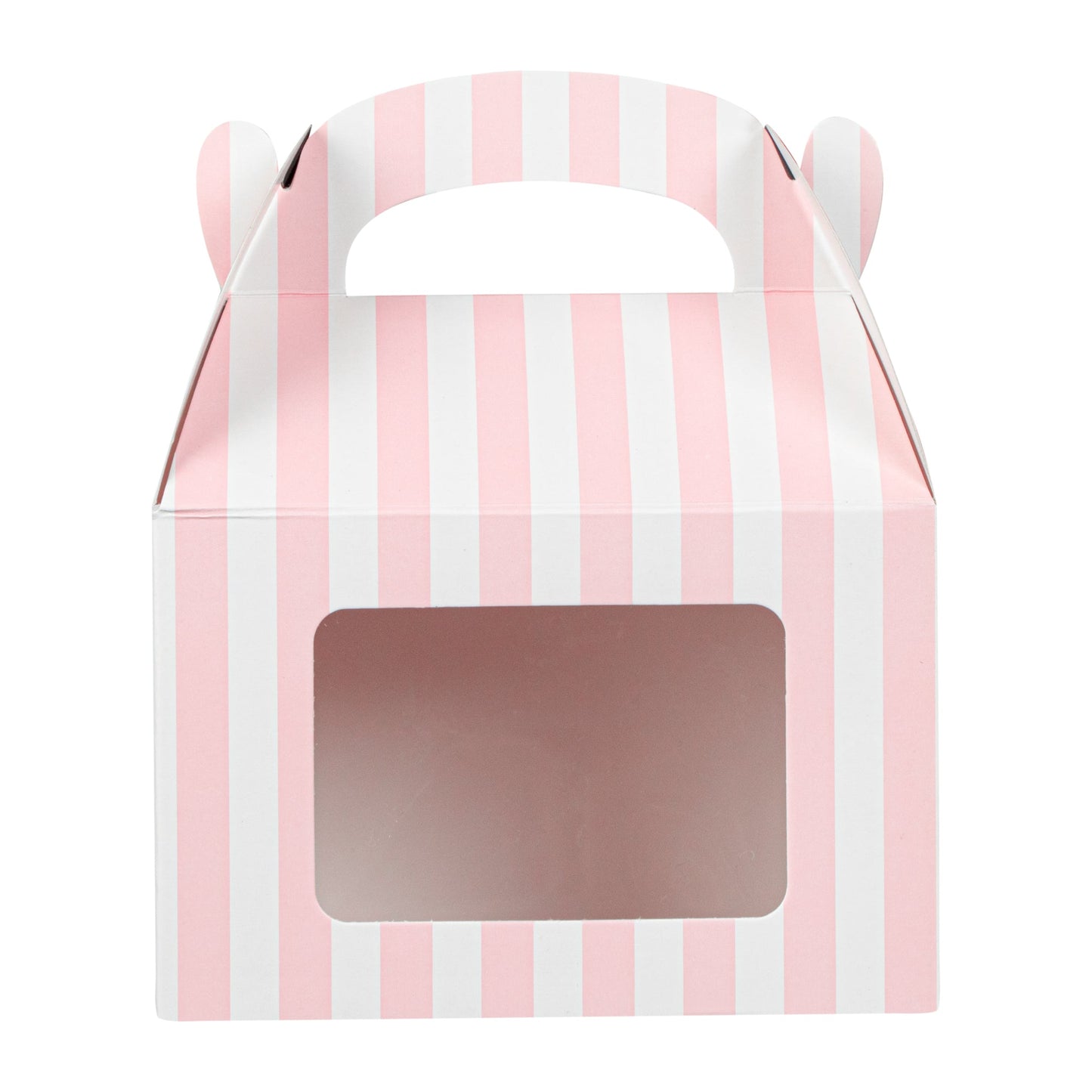 Bio Tek Pink & White Stripe Paper Gable Box / Take Out Container - with Window - 4" x 2 1/2" x 2 1/2" - 100 count box