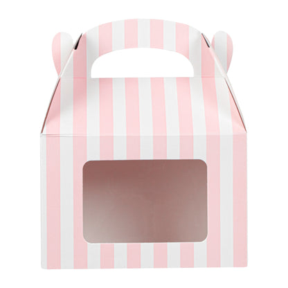 Bio Tek Pink & White Stripe Paper Gable Box / Take Out Container - with Window - 4" x 2 1/2" x 2 1/2" - 100 count box