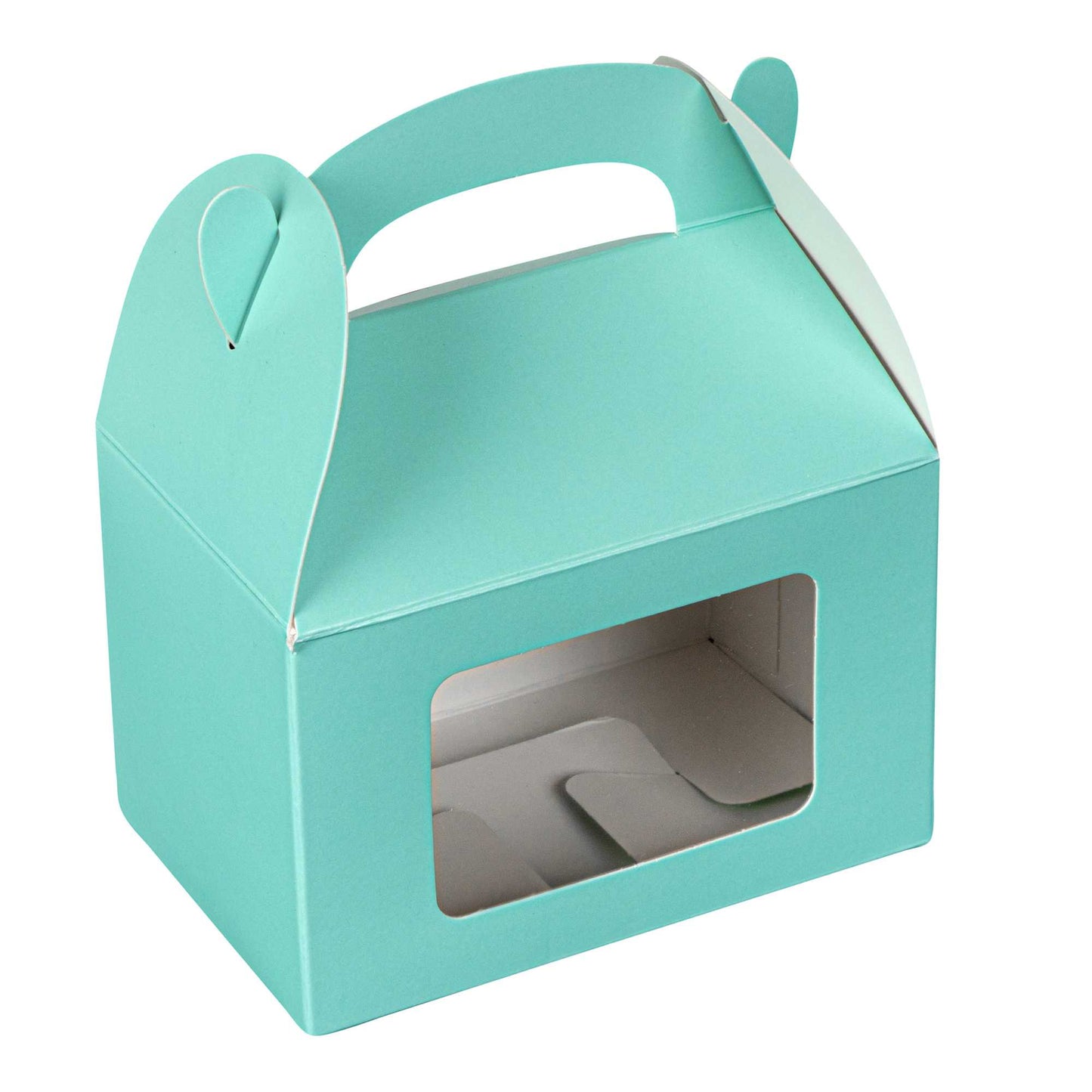 Bio Tek Turquoise Paper Gable Box / Take Out Container - with Window - 4" x 2 1/2" x 2 1/2" - 25 count box