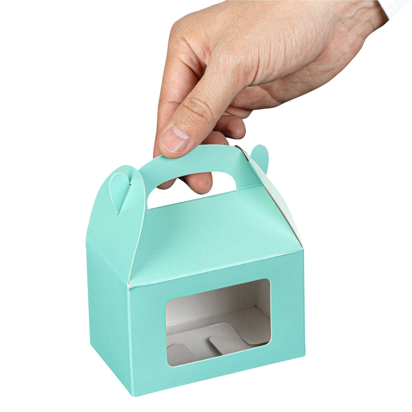 Bio Tek Turquoise Paper Gable Box / Take Out Container - with Window - 4" x 2 1/2" x 2 1/2" - 25 count box