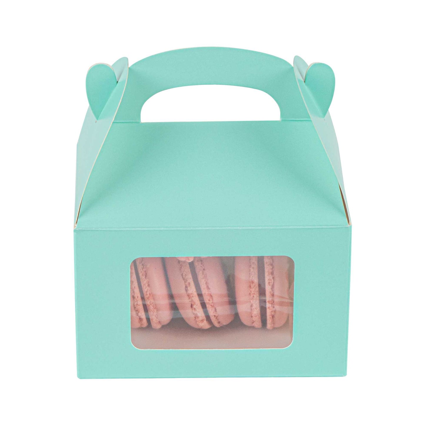 Bio Tek Turquoise Paper Gable Box / Take Out Container - with Window - 4" x 2 1/2" x 2 1/2" - 25 count box