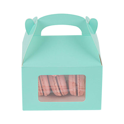 Bio Tek Turquoise Paper Gable Box / Take Out Container - with Window - 4" x 2 1/2" x 2 1/2" - 25 count box