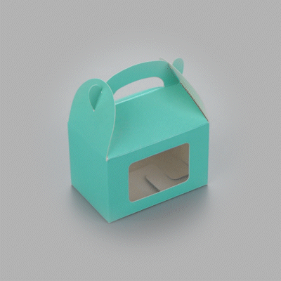 Bio Tek Turquoise Paper Gable Box / Take Out Container - with Window - 4" x 2 1/2" x 2 1/2" - 25 count box