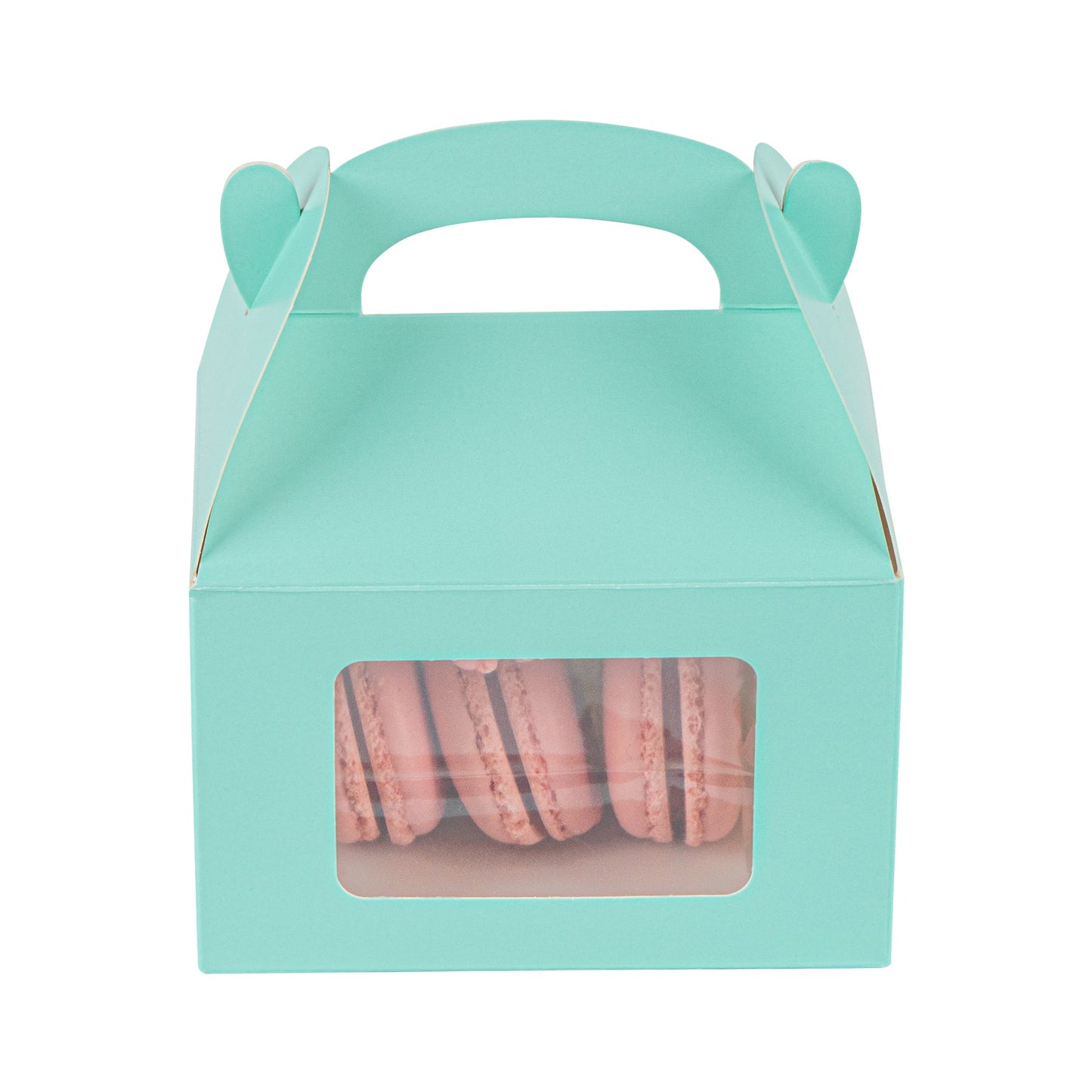 Bio Tek Turquoise Paper Gable Box / Take Out Container - with Window - 4" x 2 1/2" x 2 1/2" - 100 count box