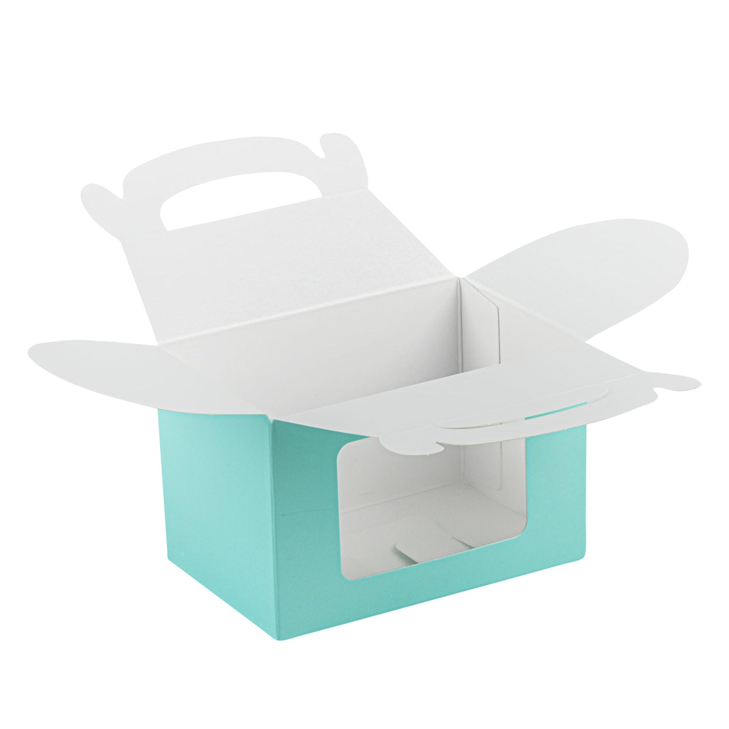 Bio Tek Turquoise Paper Gable Box / Take Out Container - with Window - 4" x 2 1/2" x 2 1/2" - 100 count box