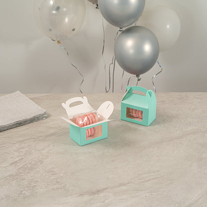 Bio Tek Turquoise Paper Gable Box / Take Out Container - with Window - 4" x 2 1/2" x 2 1/2" - 100 count box