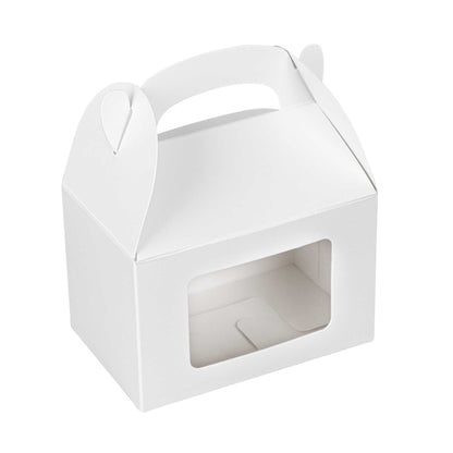Bio Tek White Paper Gable Box / Take Out Container - Greaseproof, with Window - 4" x 2 1/2" x 2 1/2" - 25 count box