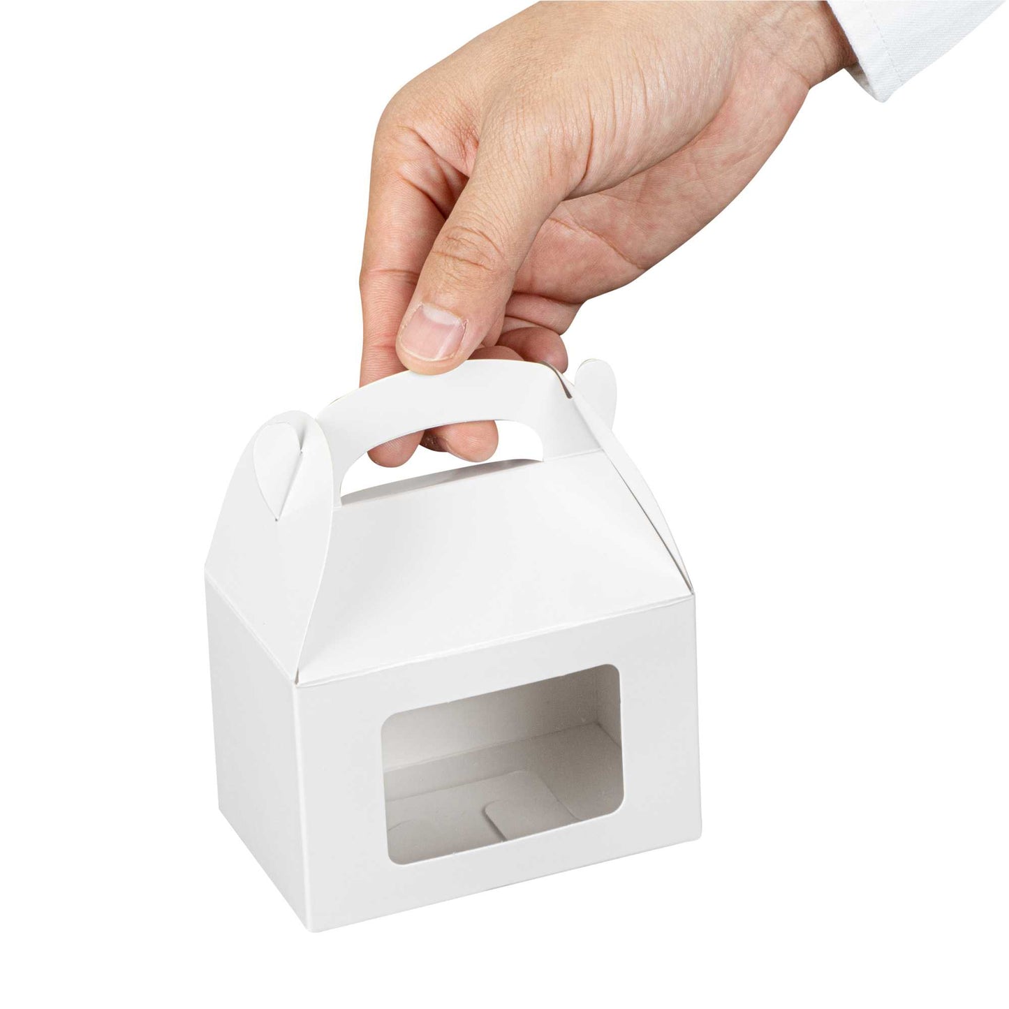 Bio Tek White Paper Gable Box / Take Out Container - Greaseproof, with Window - 4" x 2 1/2" x 2 1/2" - 25 count box