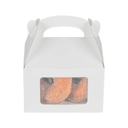 Bio Tek White Paper Gable Box / Take Out Container - Greaseproof, with Window - 4" x 2 1/2" x 2 1/2" - 25 count box