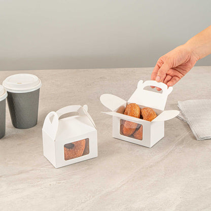 Bio Tek White Paper Gable Box / Take Out Container - Greaseproof, with Window - 4" x 2 1/2" x 2 1/2" - 25 count box