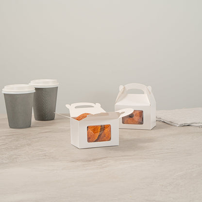 Bio Tek White Paper Gable Box / Take Out Container - Greaseproof, with Window - 4" x 2 1/2" x 2 1/2" - 100 count box