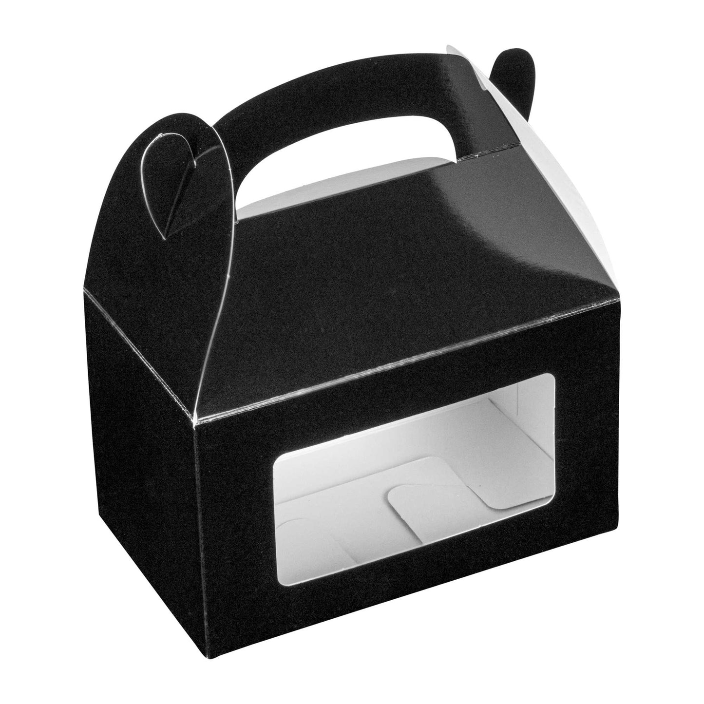 Bio Tek Black Paper Gable Box / Take Out Container - Greaseproof, with Window - 6" x 3 1/2" x 3 1/2" - 25 count box