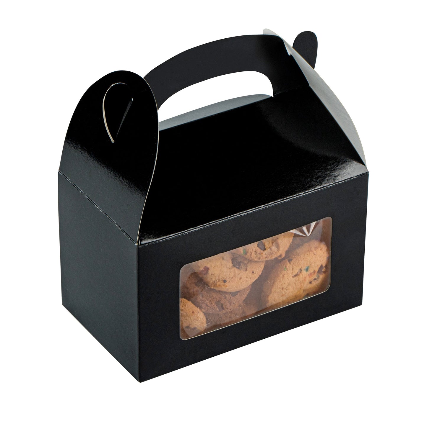 Bio Tek Black Paper Gable Box / Take Out Container - Greaseproof, with Window - 6" x 3 1/2" x 3 1/2" - 100 count box