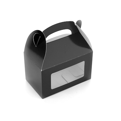 Bio Tek Black Paper Gable Box / Take Out Container - Greaseproof, with Window - 6" x 3 1/2" x 3 1/2" - 100 count box