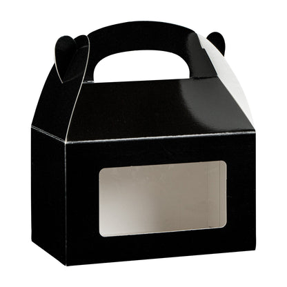 Bio Tek Black Paper Gable Box / Take Out Container - Greaseproof, with Window - 6" x 3 1/2" x 3 1/2" - 100 count box