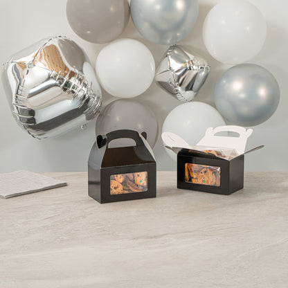 Bio Tek Black Paper Gable Box / Take Out Container - Greaseproof, with Window - 6" x 3 1/2" x 3 1/2" - 100 count box