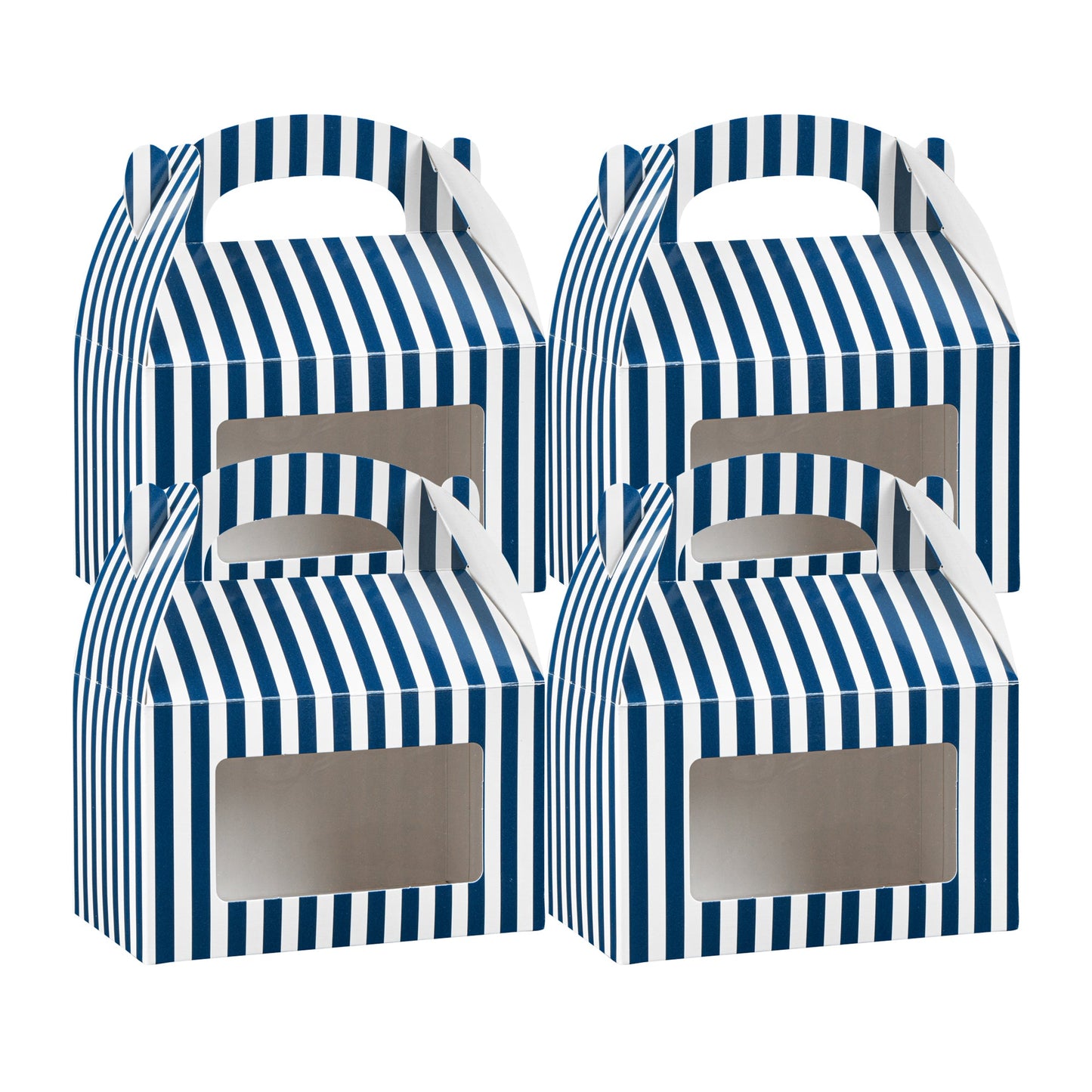 Bio Tek Blue & White Stripe Paper Gable Box / Take Out Container - with Window - 6" x 3 1/2" x 3 1/2" - 100 count box