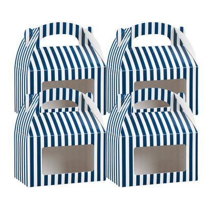 Bio Tek Blue & White Stripe Paper Gable Box / Take Out Container - with Window - 6" x 3 1/2" x 3 1/2" - 100 count box