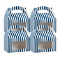 Bio Tek Blue & White Stripe Paper Gable Box / Take Out Container - with Window - 6" x 3 1/2" x 3 1/2" - 100 count box