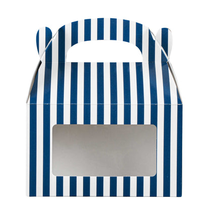 Bio Tek Blue & White Stripe Paper Gable Box / Take Out Container - with Window - 6" x 3 1/2" x 3 1/2" - 25 count box