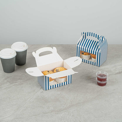 Bio Tek Blue & White Stripe Paper Gable Box / Take Out Container - with Window - 6" x 3 1/2" x 3 1/2" - 25 count box