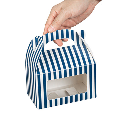 Bio Tek Blue & White Stripe Paper Gable Box / Take Out Container - with Window - 6" x 3 1/2" x 3 1/2" - 100 count box