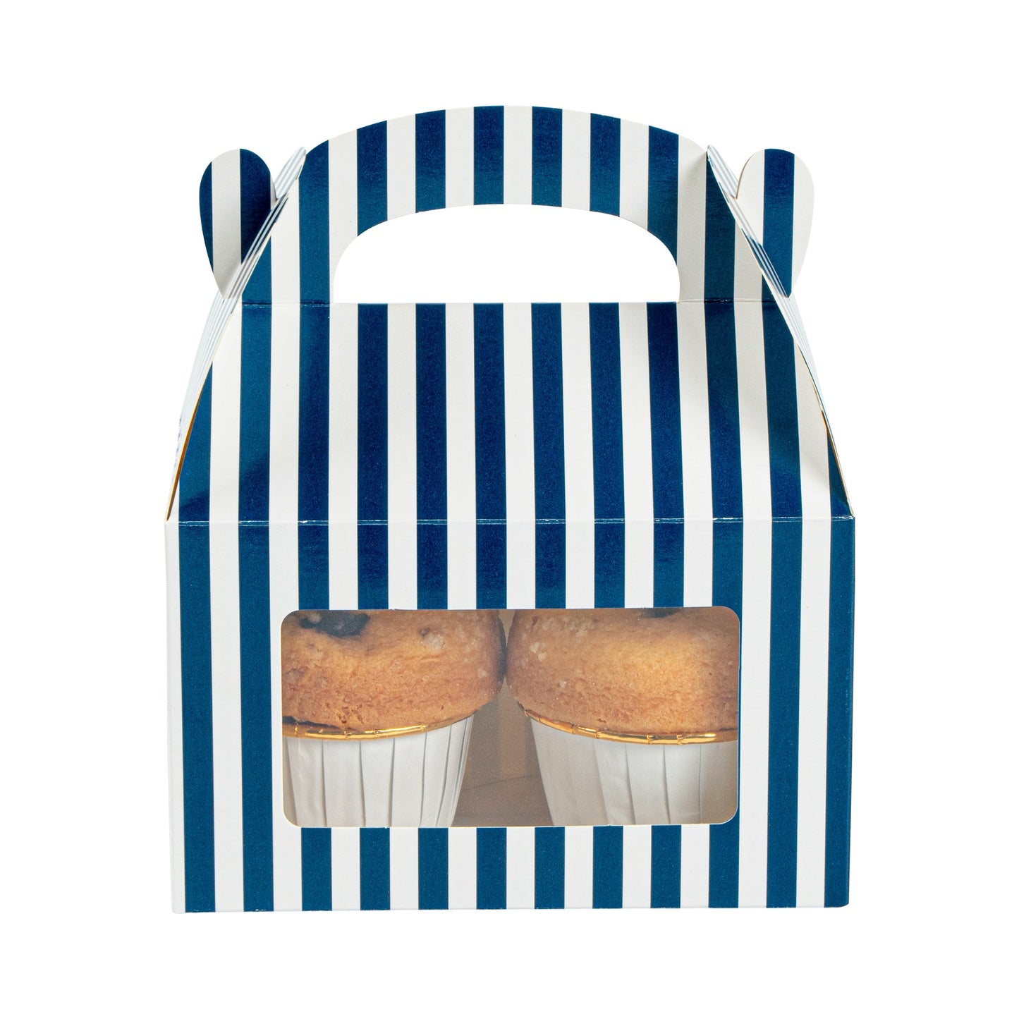 Bio Tek Blue & White Stripe Paper Gable Box / Take Out Container - with Window - 6" x 3 1/2" x 3 1/2" - 100 count box