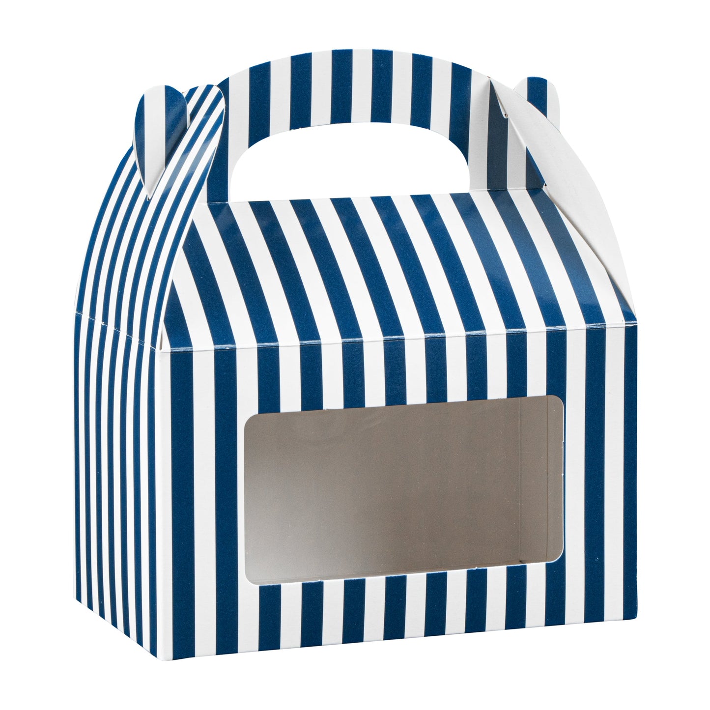 Bio Tek Blue & White Stripe Paper Gable Box / Take Out Container - with Window - 6" x 3 1/2" x 3 1/2" - 100 count box