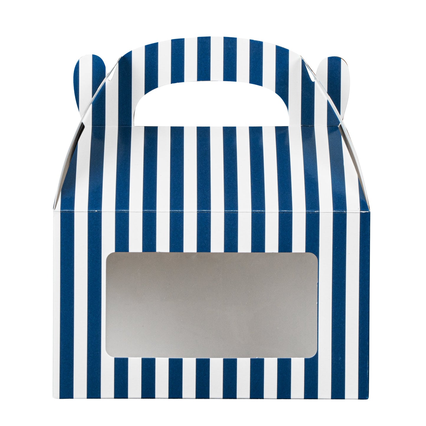Bio Tek Blue & White Stripe Paper Gable Box / Take Out Container - with Window - 6" x 3 1/2" x 3 1/2" - 100 count box