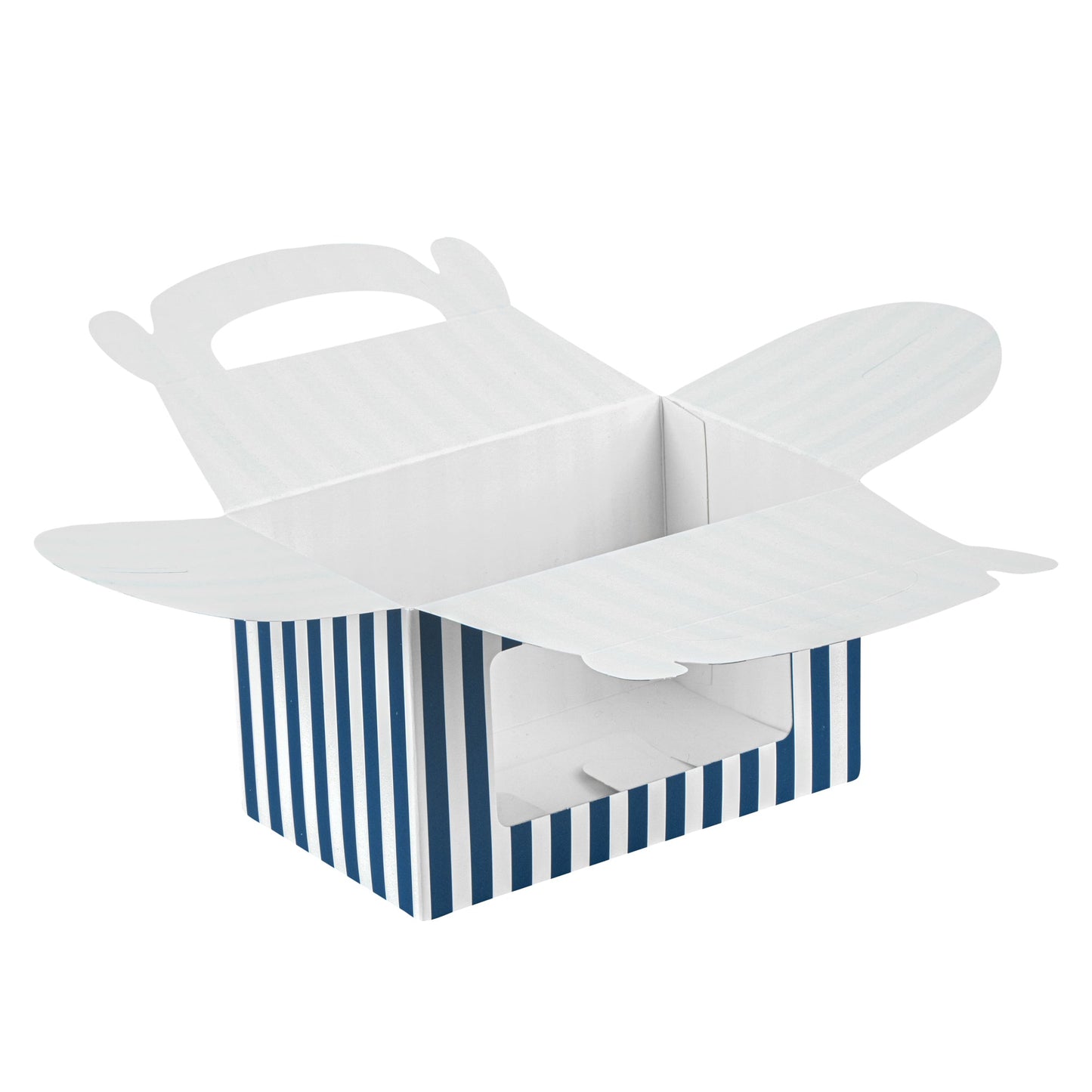 Bio Tek Blue & White Stripe Paper Gable Box / Take Out Container - with Window - 6" x 3 1/2" x 3 1/2" - 100 count box