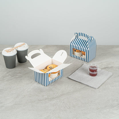 Bio Tek Blue & White Stripe Paper Gable Box / Take Out Container - with Window - 6" x 3 1/2" x 3 1/2" - 100 count box