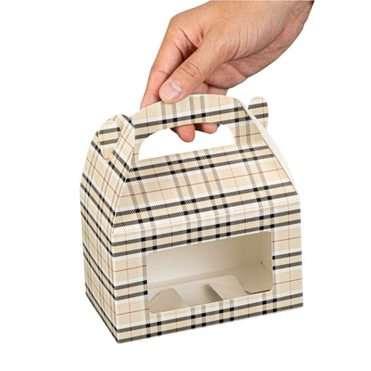Bio Tek Plaid Paper Gable Box / Take Out Container - with Window - 6" x 3 1/2" x 3 1/2" - 25 count box