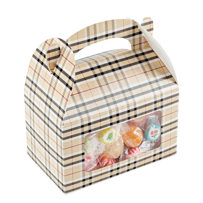 Bio Tek Plaid Paper Gable Box / Take Out Container - with Window - 6" x 3 1/2" x 3 1/2" - 25 count box