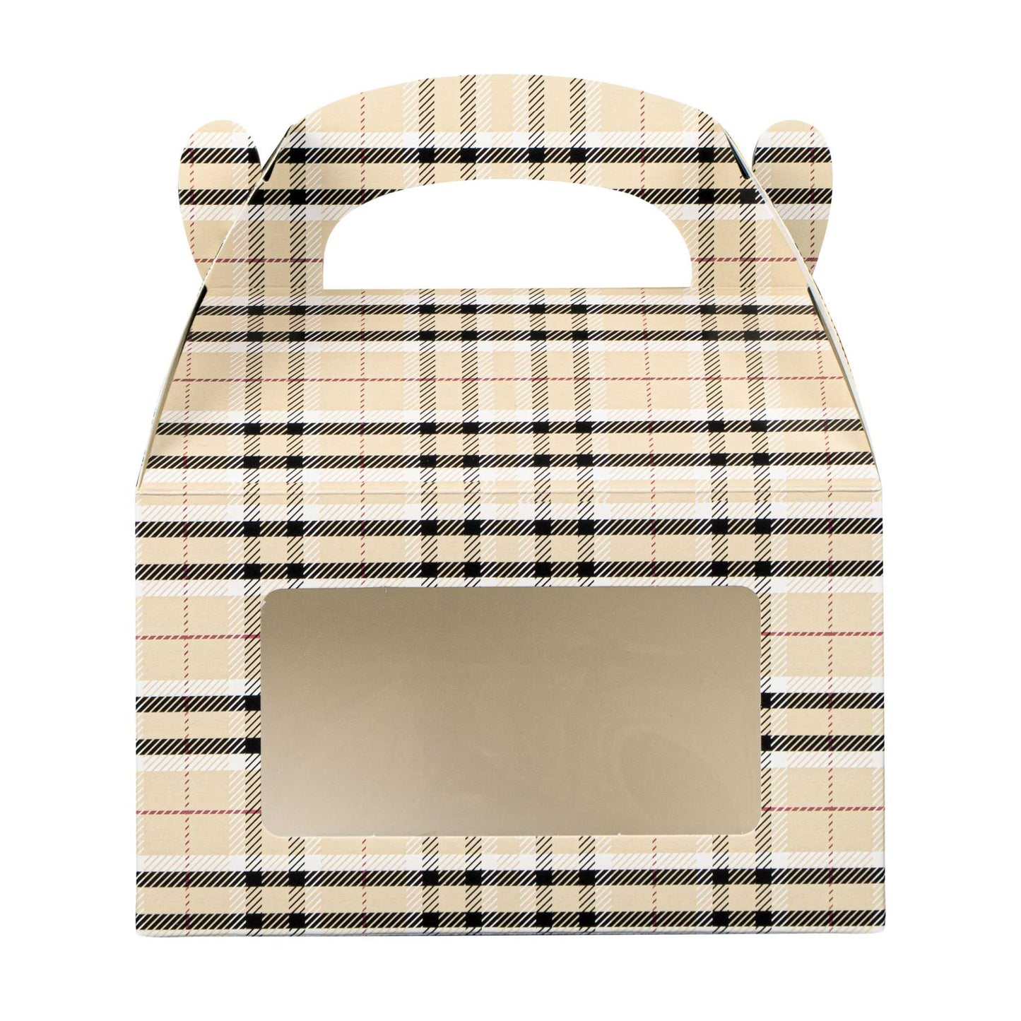 Bio Tek Plaid Paper Gable Box / Take Out Container - with Window - 6" x 3 1/2" x 3 1/2" - 25 count box